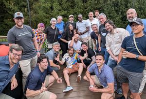 Mike and a huge group of influential web folks at Brad Frost's house in Pittsburgh.